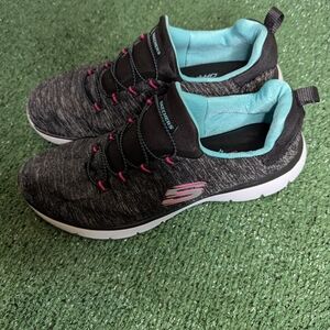 Skechers Black Heathered Slip-On Sneakers with Pink & Teal Accents